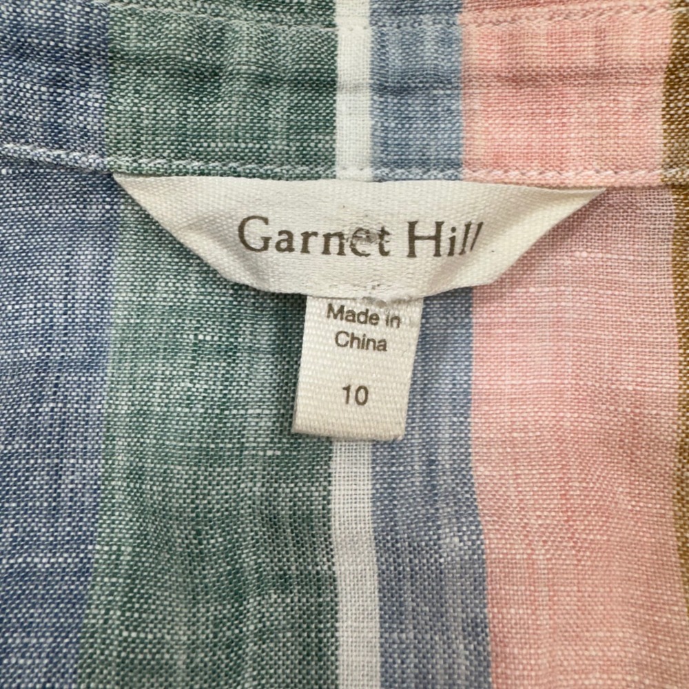Garnet Hill Button Down S/S Shirt Womens 10 Multi Color Striped 100% Linen Top - Picture 5 of 11